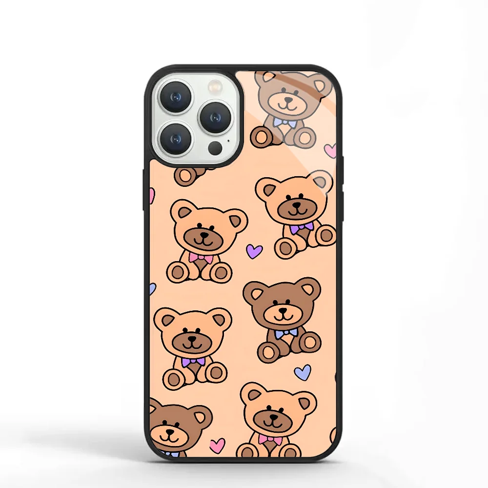 Teddy Bear Paste Brown Phone Case For IPhone 11 12 13 14 15 Plus Pro Max Mirror Acrylic PC TPU Cover