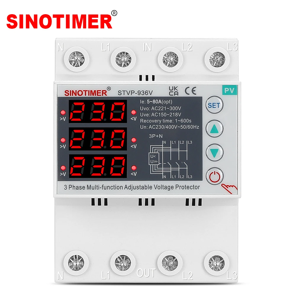 

3-фазная 4-проводная регулируемая защита от пониженного напряжения с автоматическим сбросом и открытым нейтральным неисправности/исследователем фазы, многофункциональная 40А