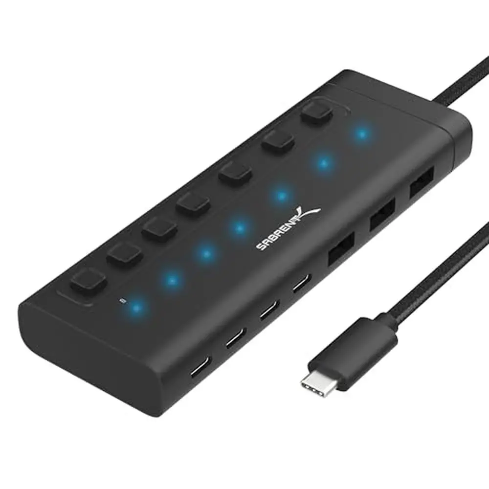 USB C Hub 7-Port with Switches and 48W Power Delivery Fast Data Transfer Laptops and More