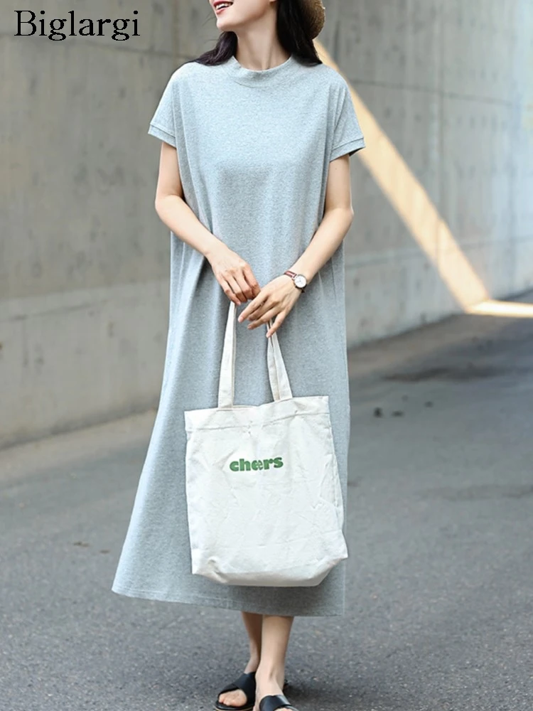 

Oversized Summer Dress Women Split Fashion Casual Short Sleeve Ladies Dresses Loose Woman A-Line Long Dress