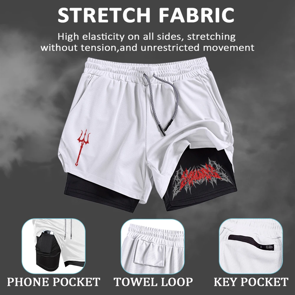

Men's Gothic Print Beach Shorts Casual Breathable Double Layer Fitness Shorts Summer Fitness Swimming Drawstring Shorts