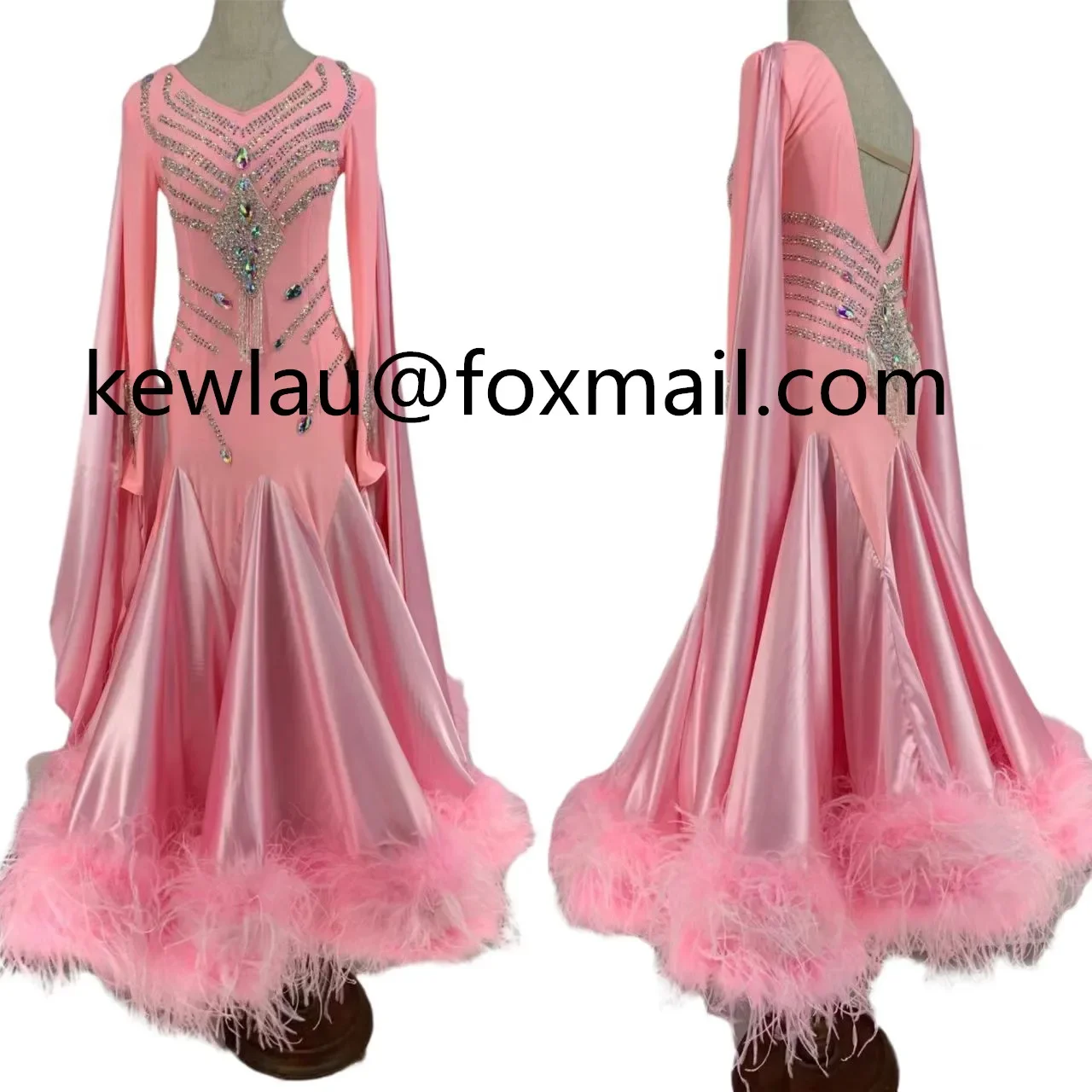 

WHYNOT DANCE Ostrich Feather Customized Ballroom Waltz Standard Dance Dress Pink Competition Costume Mermaid Hip Free Shipping