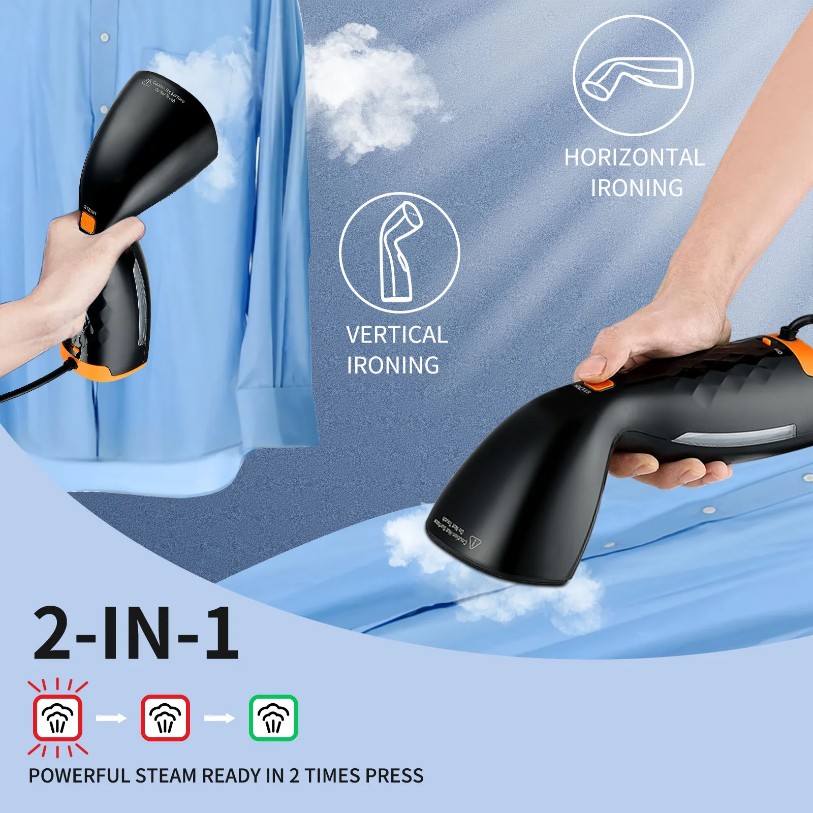 Moolan 2 in1 Handheld Garment Steamer Portable Travel Hanging Iron Household 1500W Electric Vertical Fast-Heat Steam For Clothes