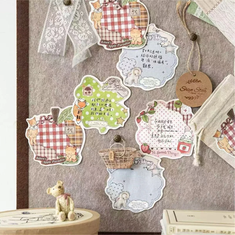 Kawai Stationery 30 Pieces of Retro Colored Patchwork Student Memo and Message Paper with Sticky Notes Office Accessories Lovely