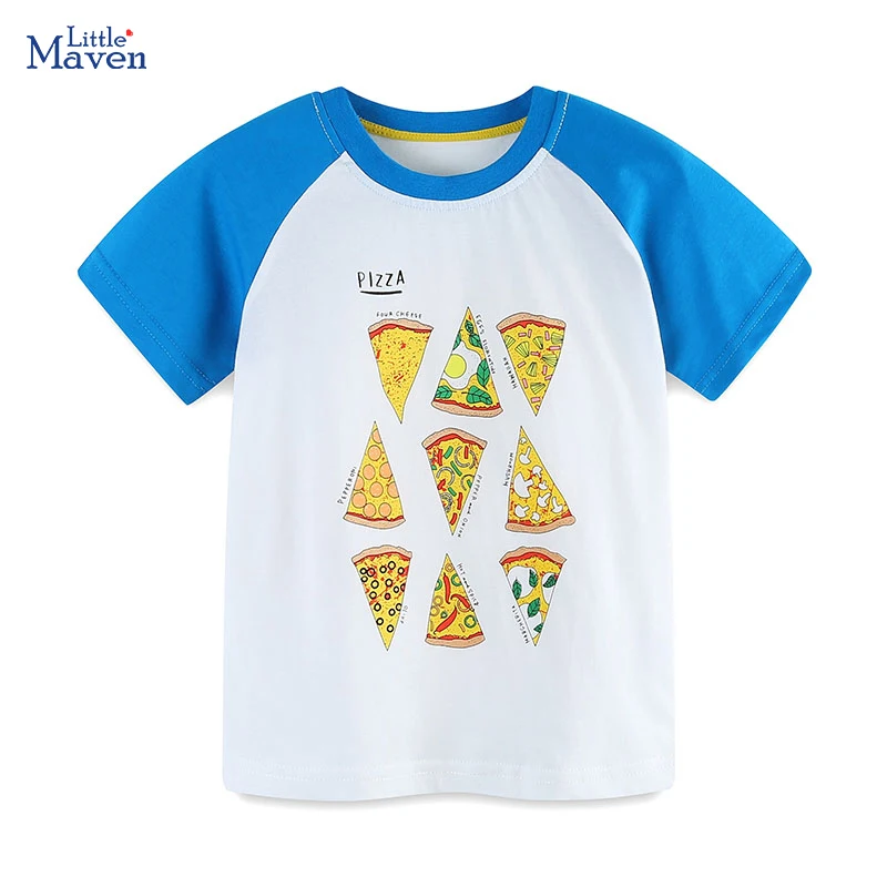 Little maven Tops Chidlren\'s Clothing Kids Clothes for Baby Boys Tops Korean Teenagers Blouses T-shirt Cartoon Pizza Cotton