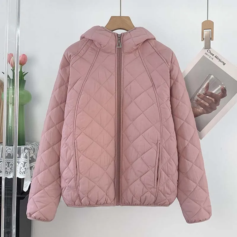 Women's Korean Hooded Quilted Cotton Jacket Short Coat Warm Slim Fit Autumn Winter New Diamond Patterned Cotton Padded Outwear