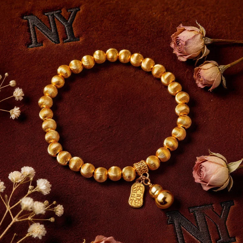 Light luxury vitage retro fashion niche senior sense cat eyes fortune Nafu gourd hand string sand gold bracelet female9999gold