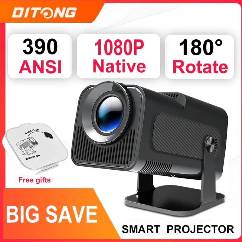 DITONG HY320 ใหม่พื้นเมือง 1080P Android 4K 1080p โปรเจคเตอร์ 390ANSI Wifi Cinema กลางแจ้งแบบพกพา 180 °   โปรเจคเตอร์ hy300 หมุนได้