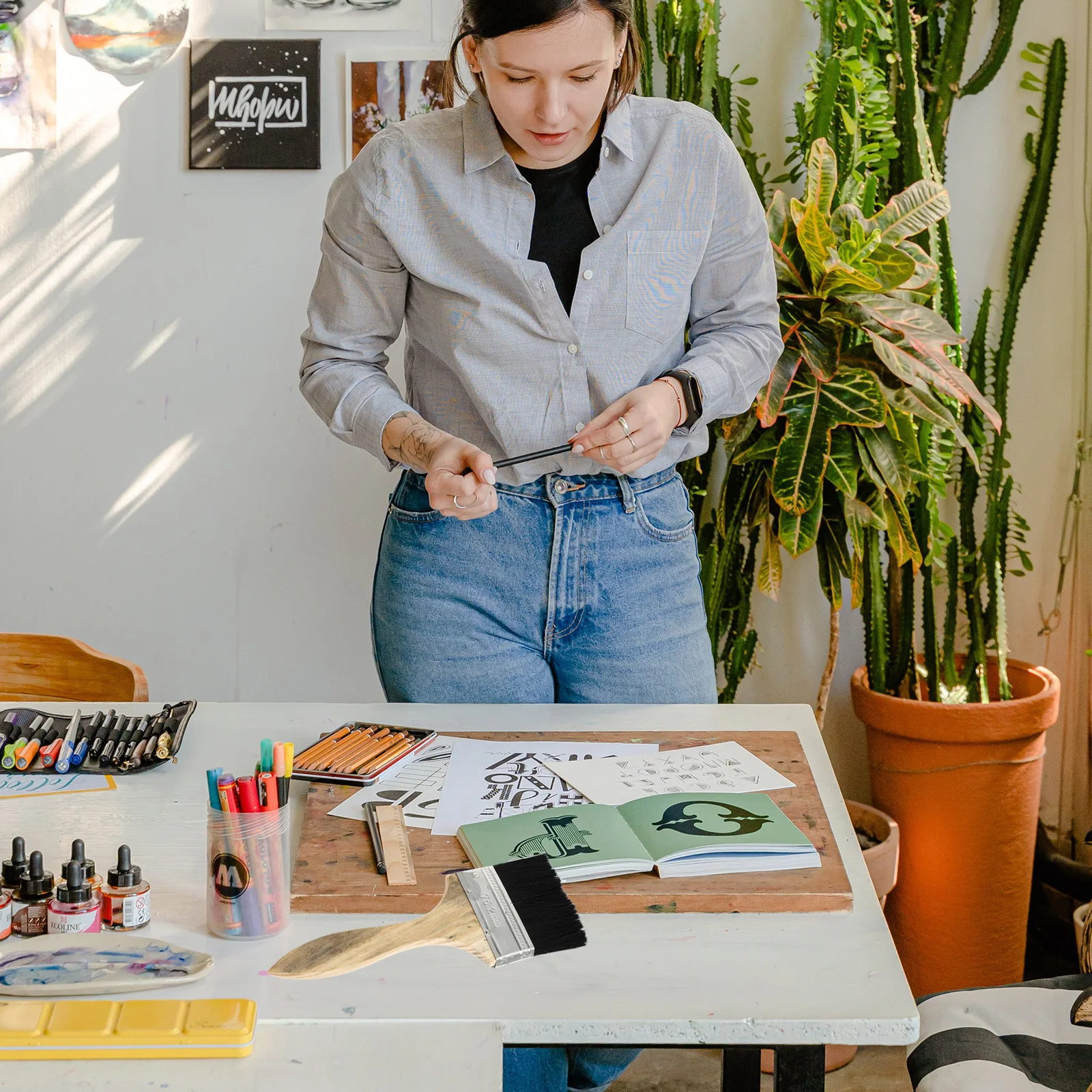 

9Pcs Oil Paint Brushes Wooden Handle Heat Resistant Multi-Use Flat Brushes for Painting Grilling Baking Cleaning