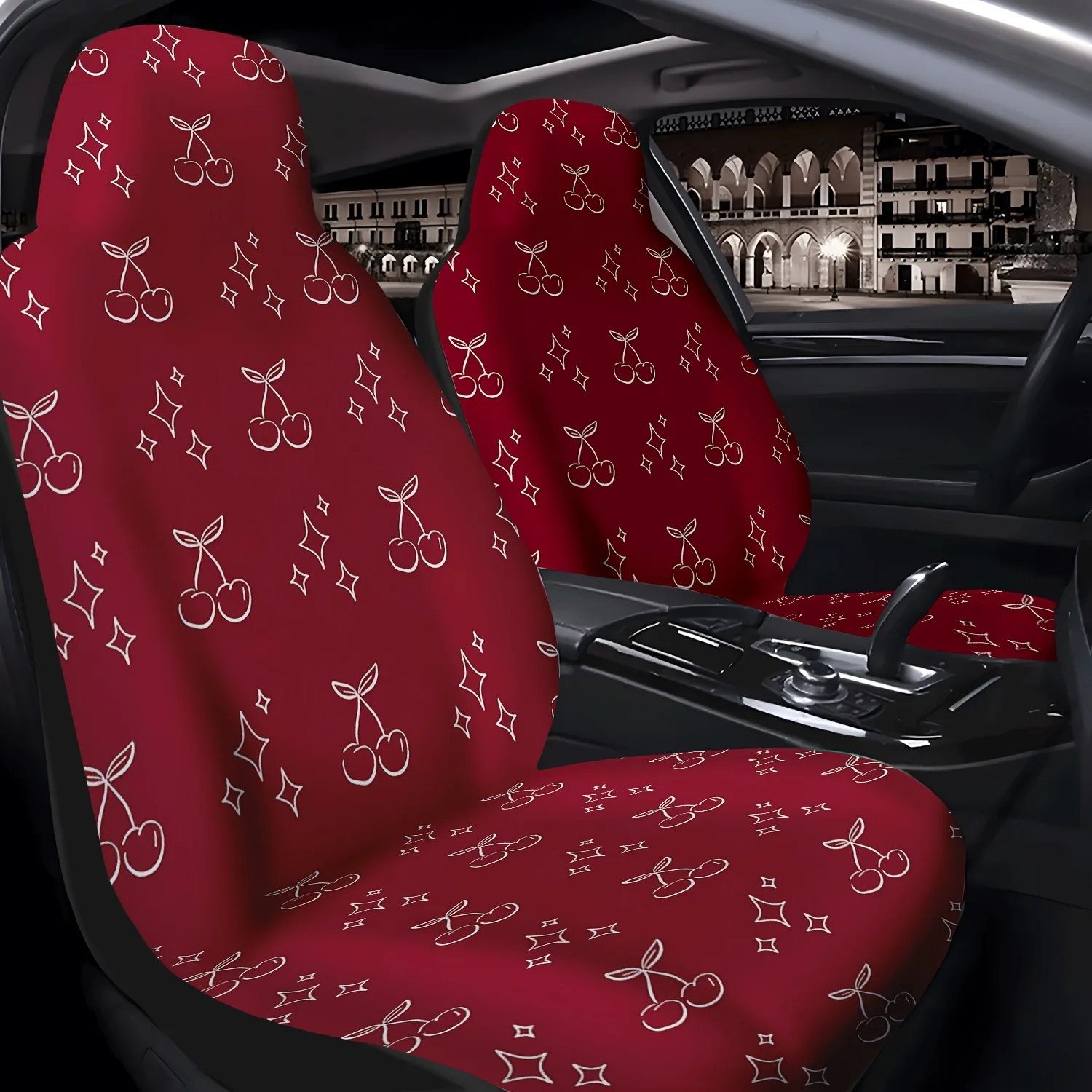 2pcs Cherry Star Pattern Car Seat Covers, Cute Car Interior Seat Accessories, Front Seat Protector For Cars, Pickups, Trucks, Va