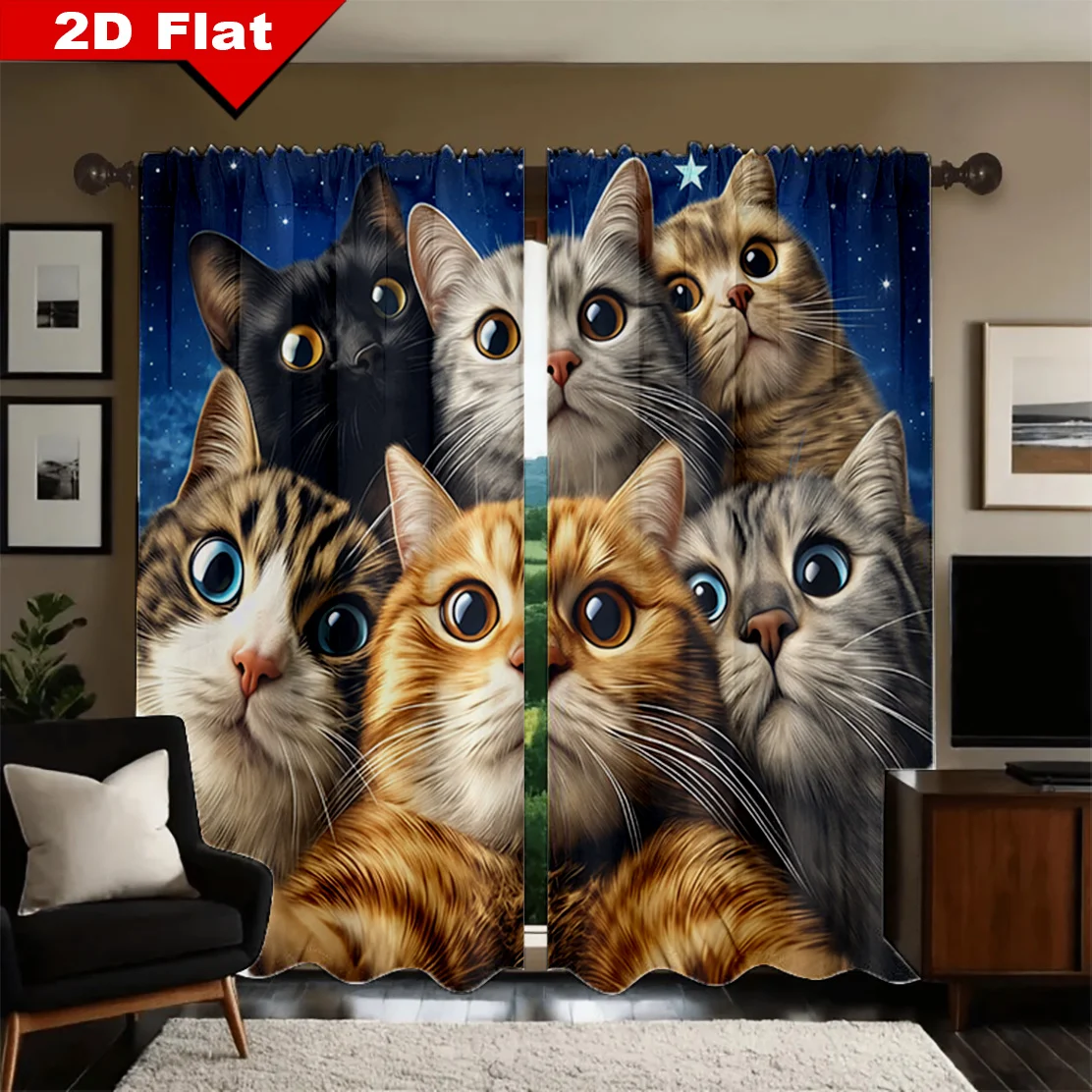 Realistic Cat Constellation Curtains Stars Galaxy Print Window Curtain Home Decoration for Nursery Bedroom Living Room