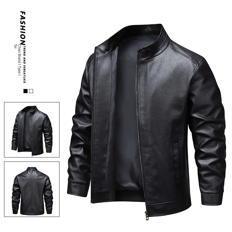 

Cross border 2025 new leather jacket men's coat autumn new stand collar jacket men's top windproof casual jacket men