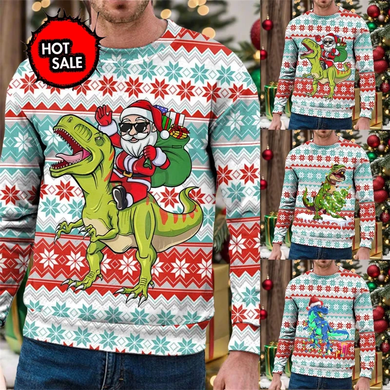 Ugly Dinosaur 3D Printed Christmas Sweater Kids's And Men Tops Hooded Space Cat Pullover Autumn Christmas Sweater Spoof Sweaters