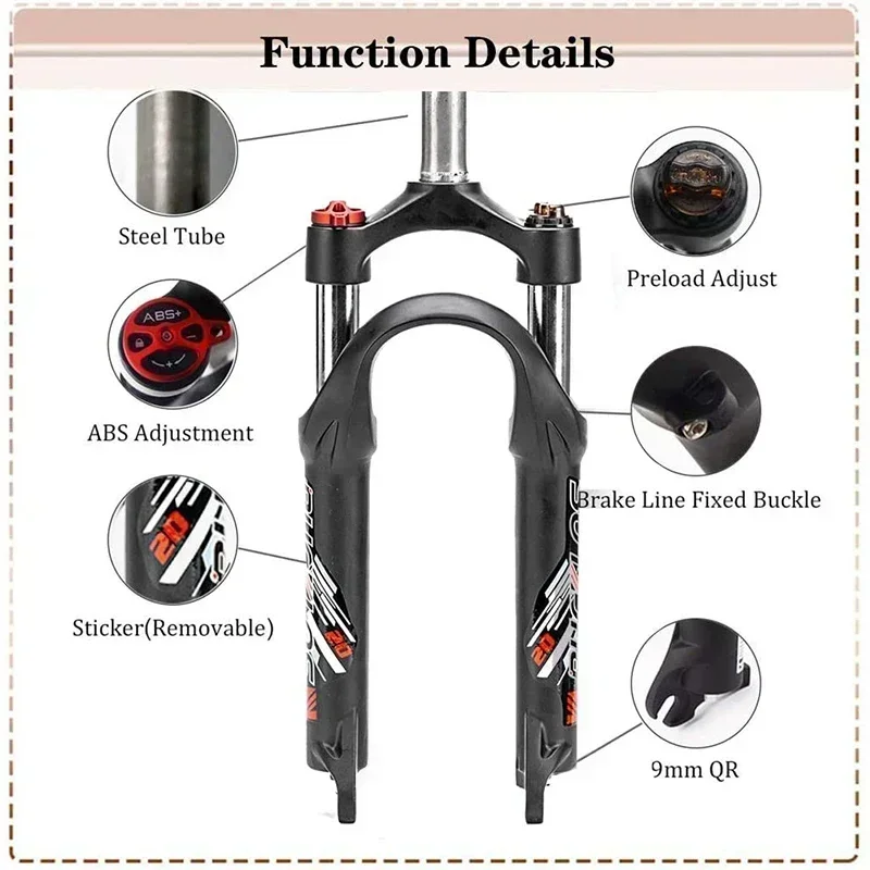 BUCKLOS 20 Inch Folding Bike Fork Travel 50mm BMX Suspension Fork 9*100mm Quick Release Oil Spring Fork Disc Brake Bicycle Parts