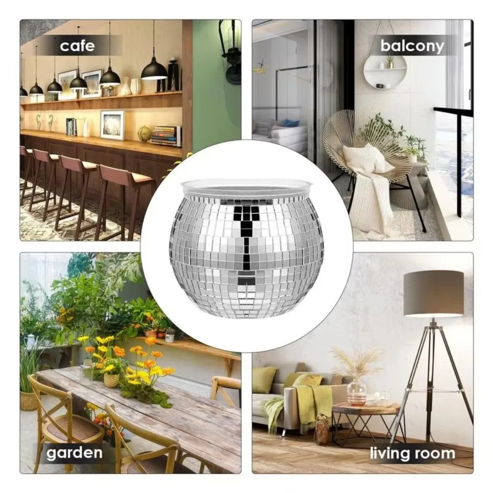 Quality Disco Ball Flower Pot Home Decoration Silver Mirror Glass Flower Vase Round Disco Ball Plant Holder Home