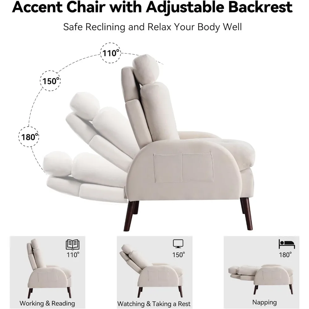 Modern and comfortable leisure chairs with storage space and adjustable backrests, living room, bedroom, and reading room styles