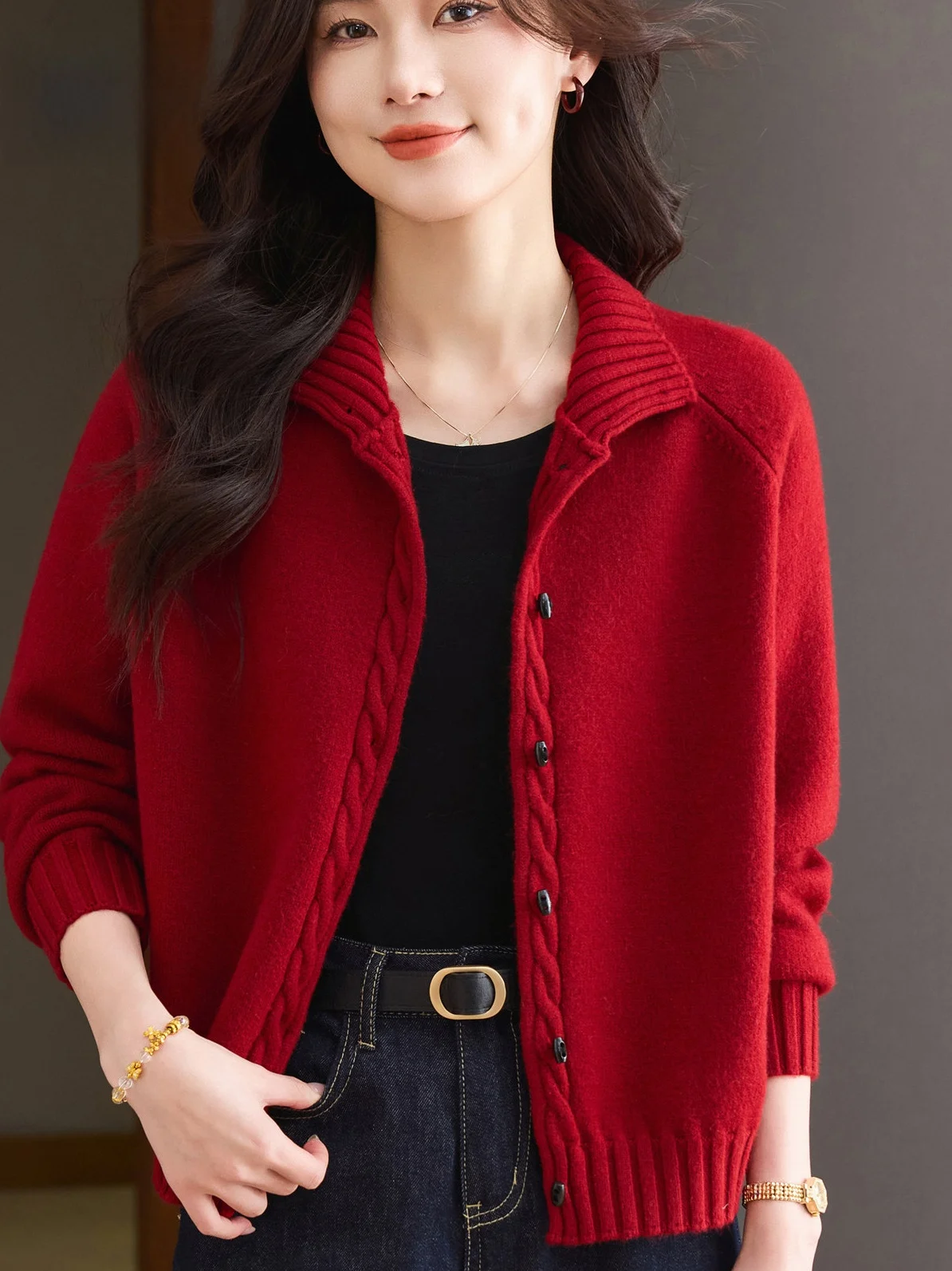 

Spring Faion Knitted Sweater Women's Loose Fit f High Collar Button up Cardigan Warm Top for ly Pear aped S...