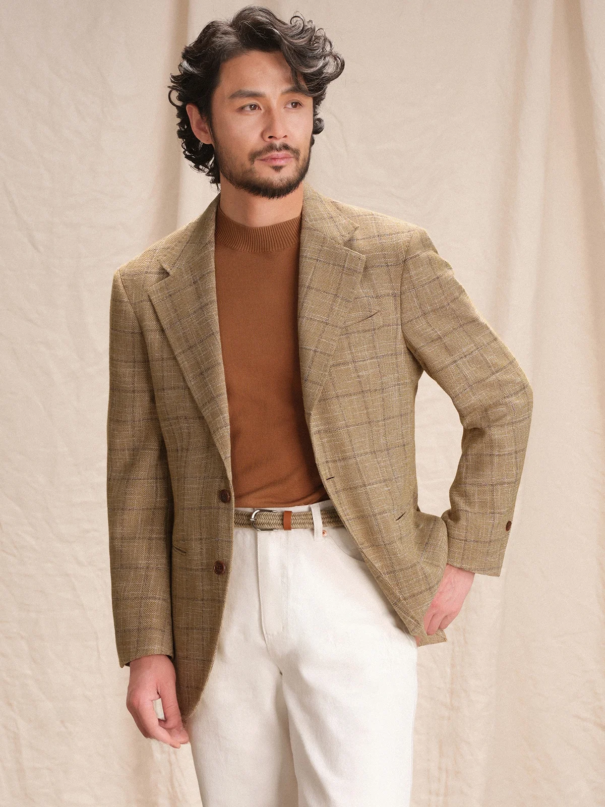

Cultum Men's Casual Suit Comfortable Breathable Vintage Grid Pattern Spring Summer Commute Italian Style Wool Blend Jacket