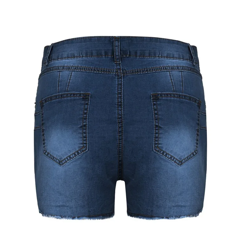 Popular European and American Elastic Slim Fit Ripped Fringed Denim Shorts for Women