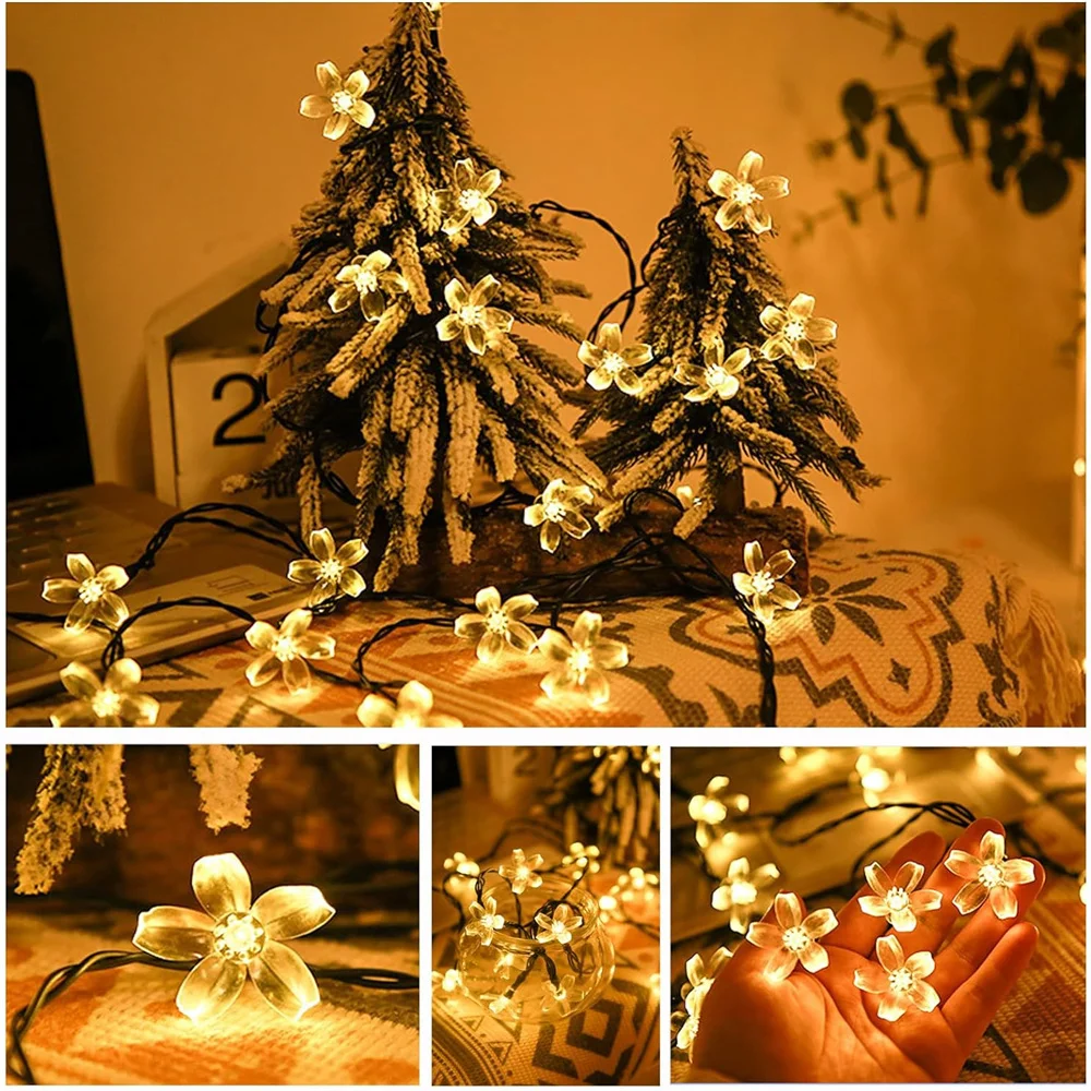 Imagem -05 - Solar Power Led String Fairy Lights Flor de Pêssego Guirlandas Jardim Decoração de Natal ao ar Livre Novo 50leds 9.5m