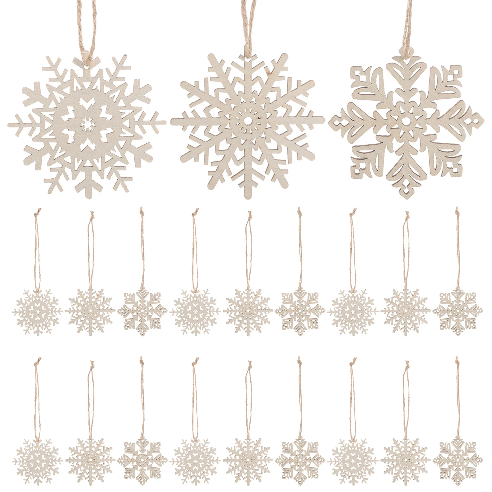 30Pcs Wood Snowflake Ornaments Unfinished Rustic Hollow Cutouts for Painting DIY Winter Wonderland Xmas Tree Indoor Holiday