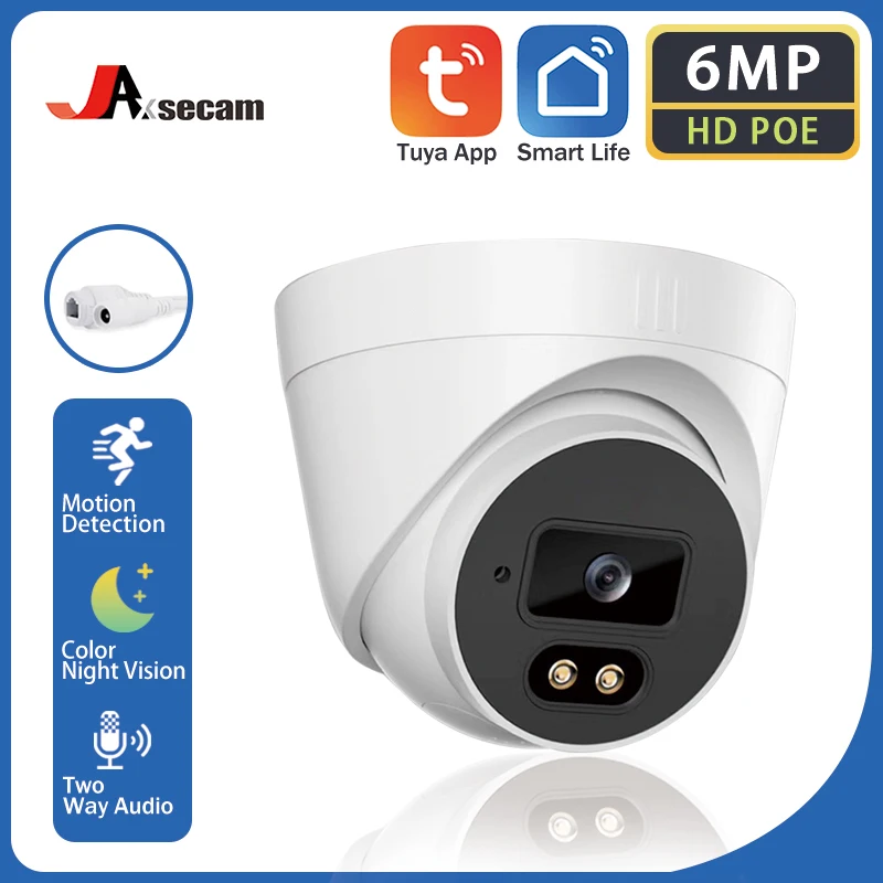 tuya 6mp hd camera ip poe ao ar livre h265 vigilancia dome cctv camera deteccao de movimento cor visao noturna protecao seguranca 01