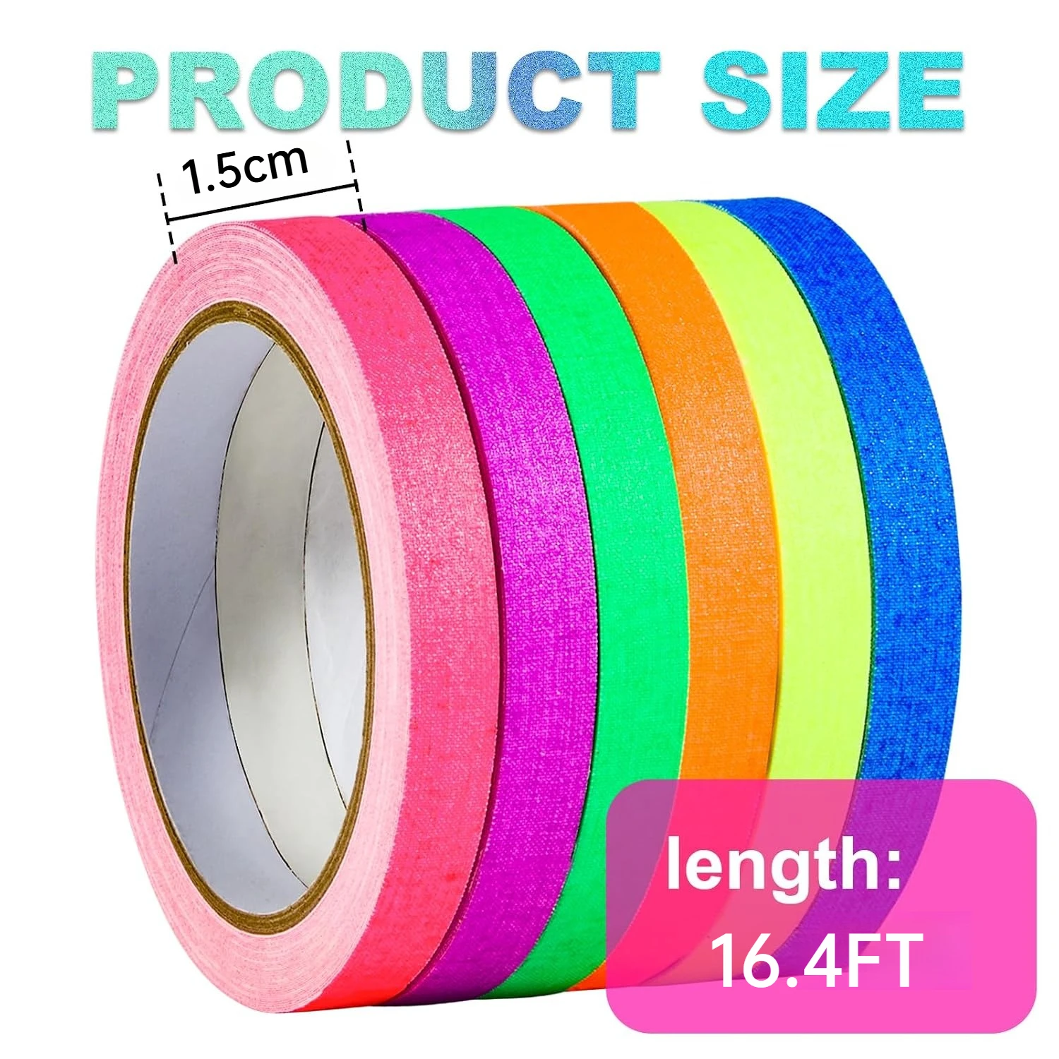 Spike Tape Set 5M Neon Tape, 6 Bright Colors | Dry Erase & Stage Floor Marking | Non-Reflective Pinstripe Tape for Hula Hoops