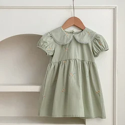 女の子のための刺embroideredのプリンセスドレス,パフスリーブのドレス,エレガントな服,赤ちゃんの服,子供の誕生日,夏