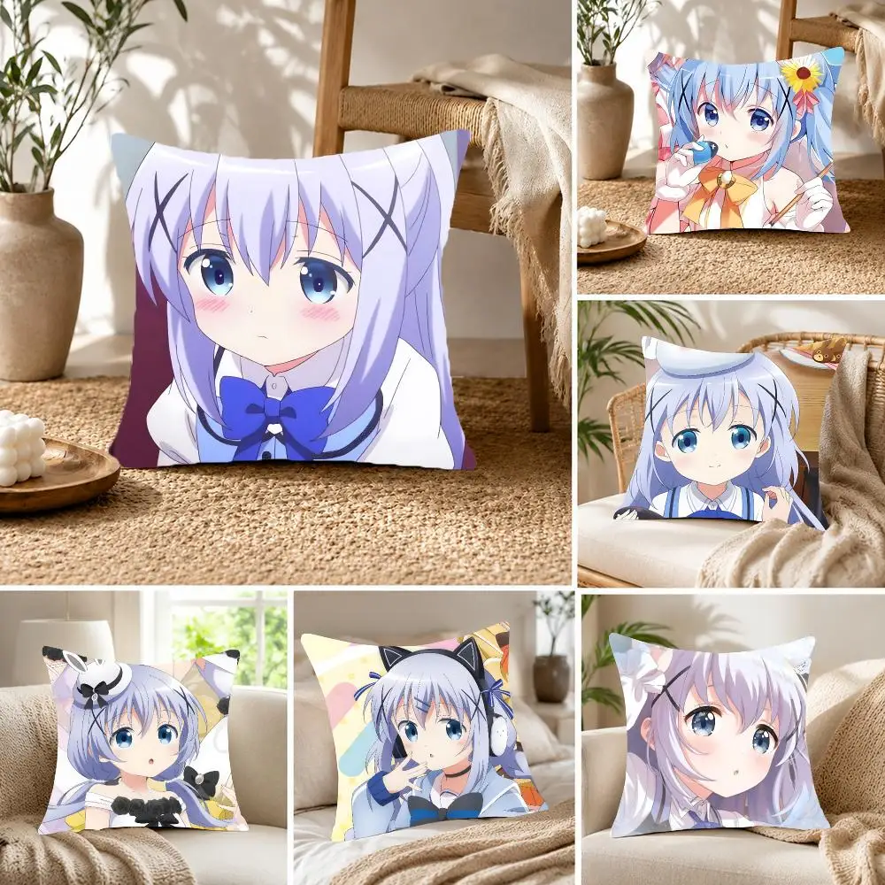 Cute Slice-Of-Life Anime I-Is the Order a Rabbit Cushion Cover Fluffy velvet Nordic style plush Living room sofa decorative
