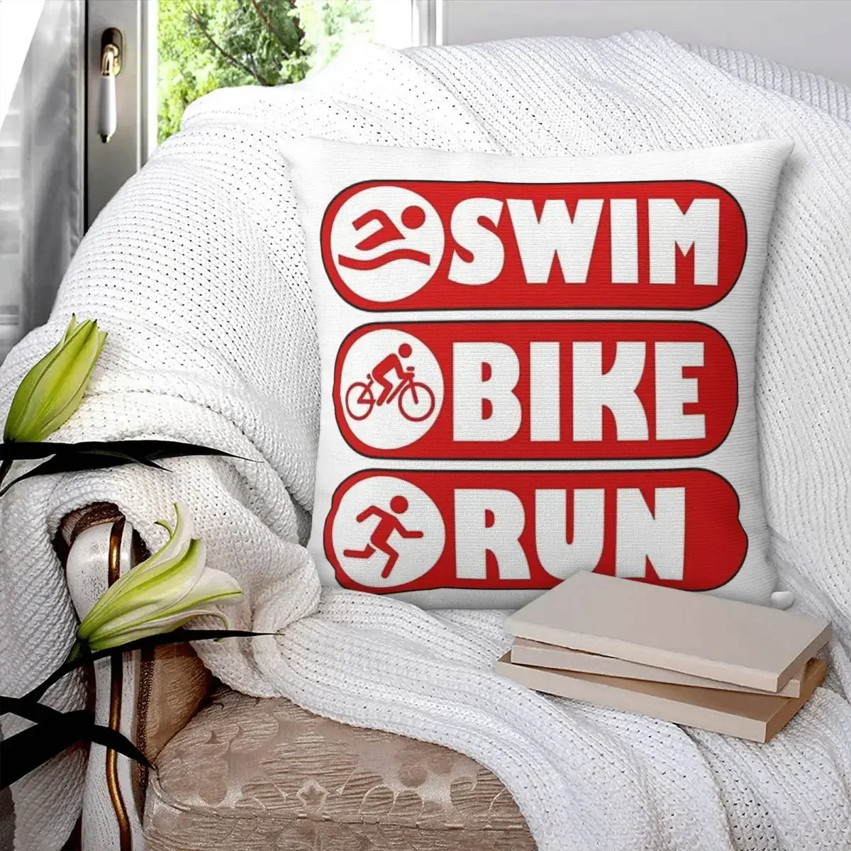 Triathlon Swimming Cycling Running Square Pillowcase Pillow Cover Polyester Cushion Comfort Throw Pillow for Home Bedroom