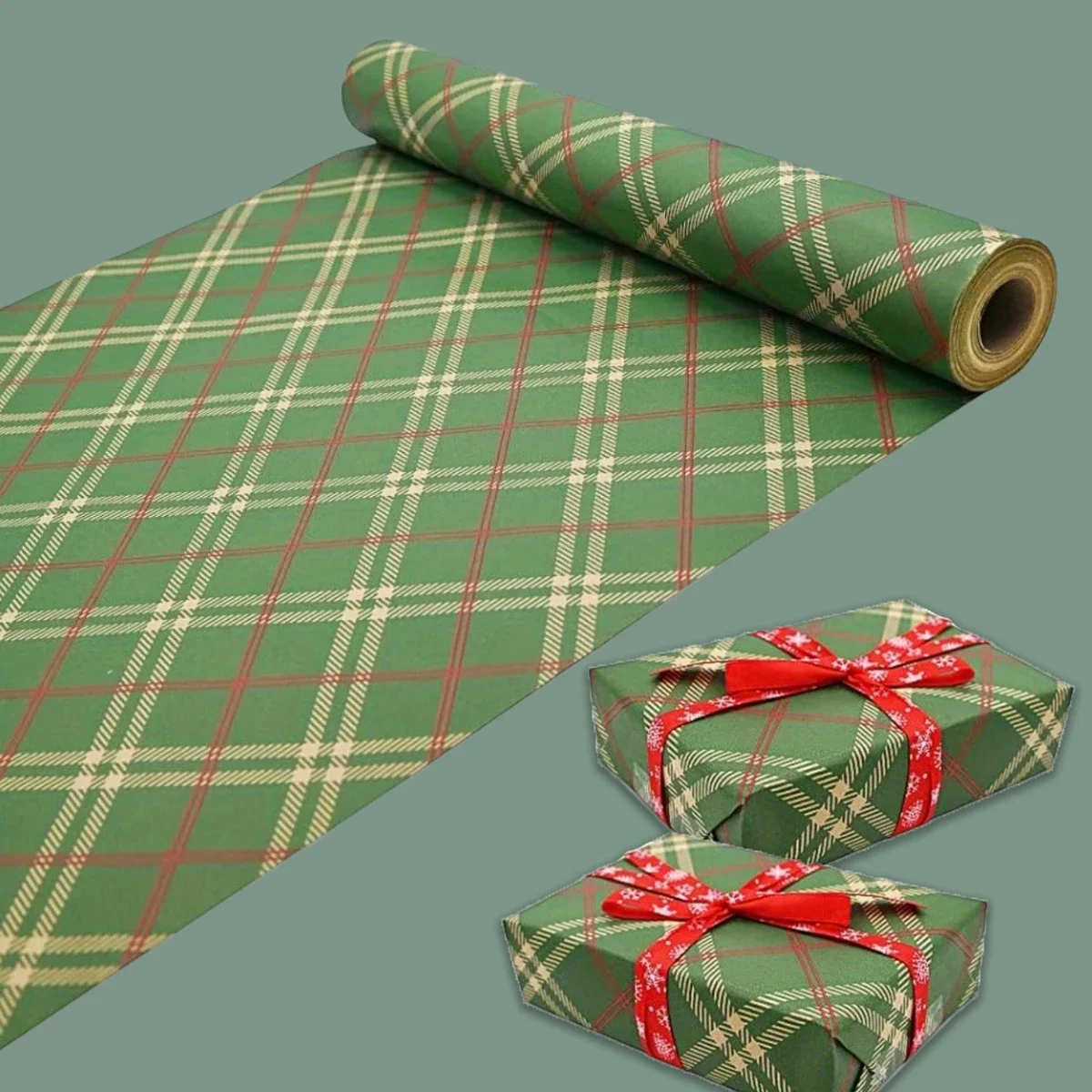 

Рулон рождественской упаковочной бумаги — 3,28 ярда в рулоне, зеленая крафт-бумага для упаковки подарков на Рождество, день рождения и другие праздники.