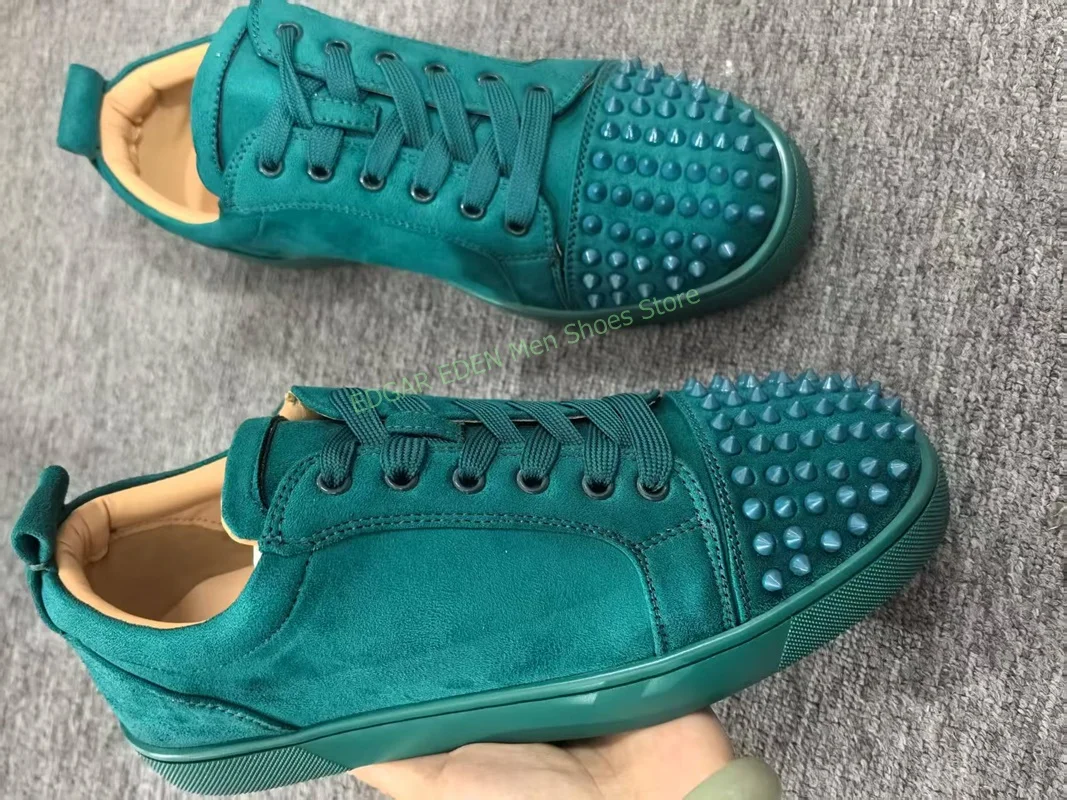 

Comfortable Men's Velvet Sneaker Shoes Rivet Flat Heel Round Toe Lace Up Male Spring Autumn Blue Sport Casual Single Shoes