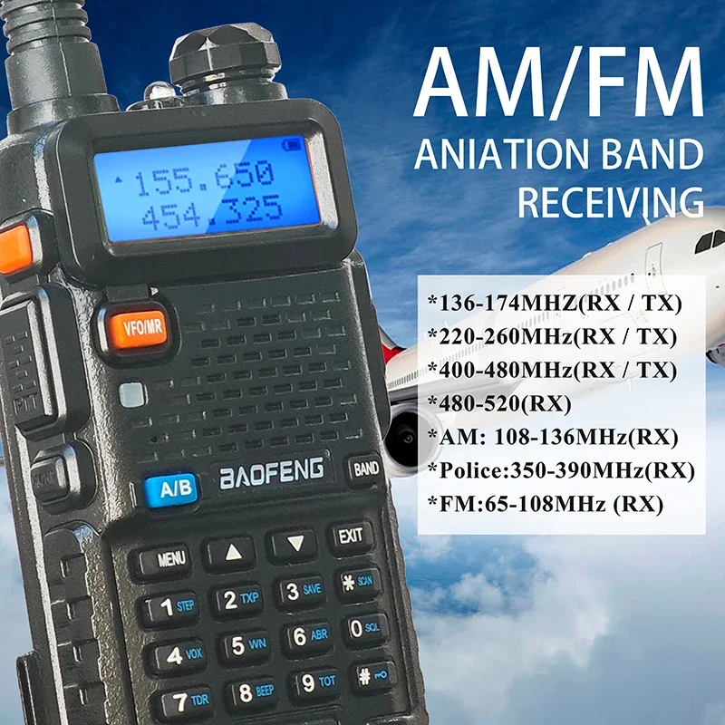 Baofeng-walkie-talkie de banda de aire UV-5RX, frecuencia de copia inalámbrica, conmutador de largo alcance, UV-5R Amateur, UV5R, Radio bidireccional