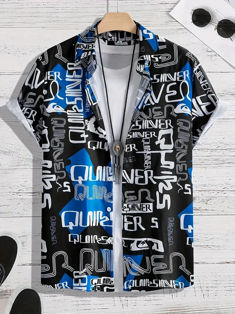 

Men's T-shirt lapel top printed with music notes, lightweight short sleeved printed clothing