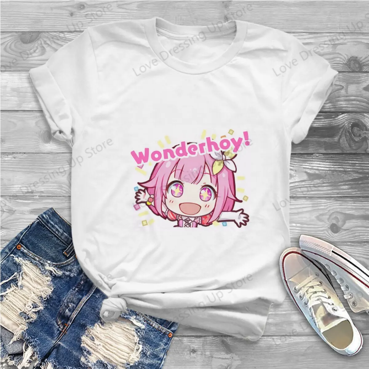 Wonderhoy-T-shirt décontracté pour femme, projet Sekai Emu Otori Anime, haute qualité, ample, vêtements d'été uniques pour femme