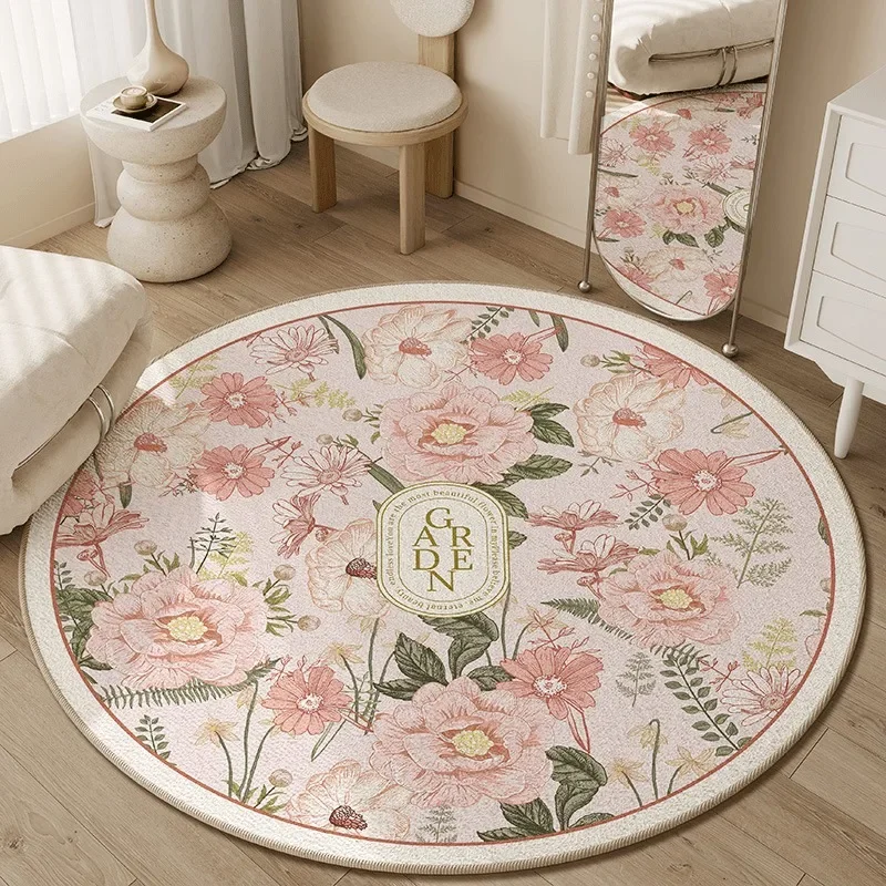 

Современный круглый ковер в стиле ретро с розовым цветочным принтом — пушистый прикроватный ковер для спальни, гостиной, дивана, журнального столика, нескользящий мягкий коврик