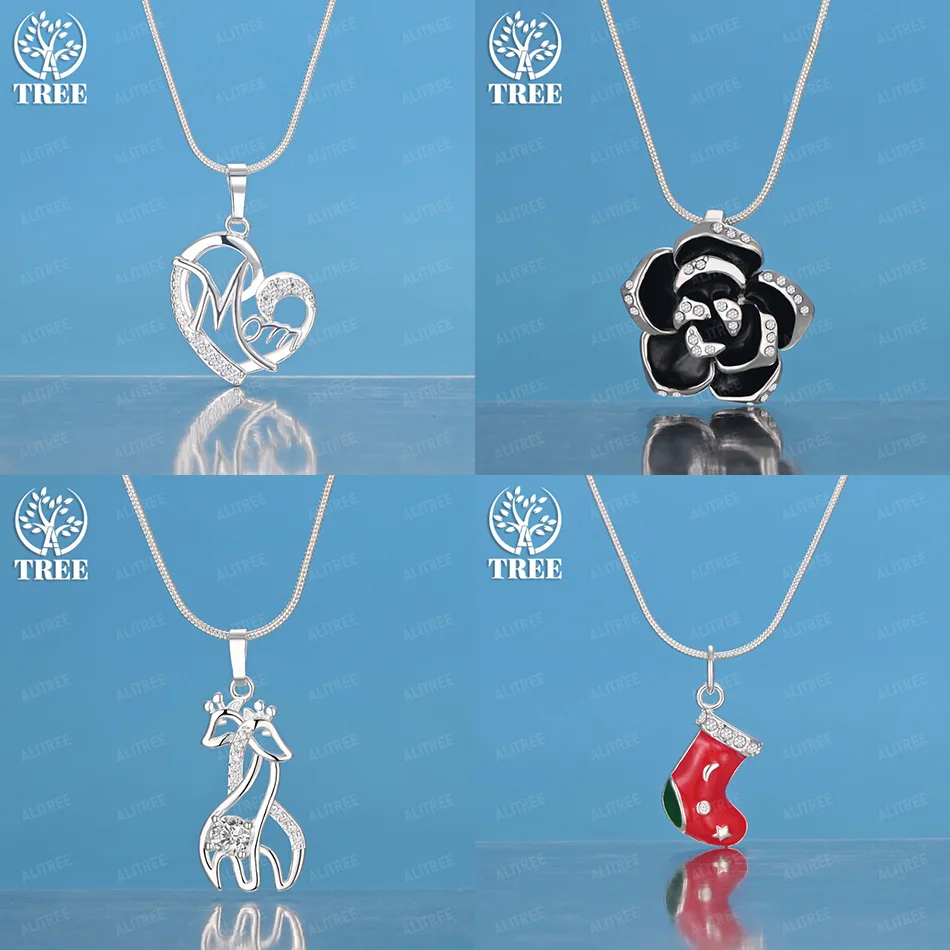 

AAA Zircon 925 Sterling Silver Heart Flower Red Socks Sika Deer Pendant Necklace Women Engagement Party Cute Jewelry Accessories