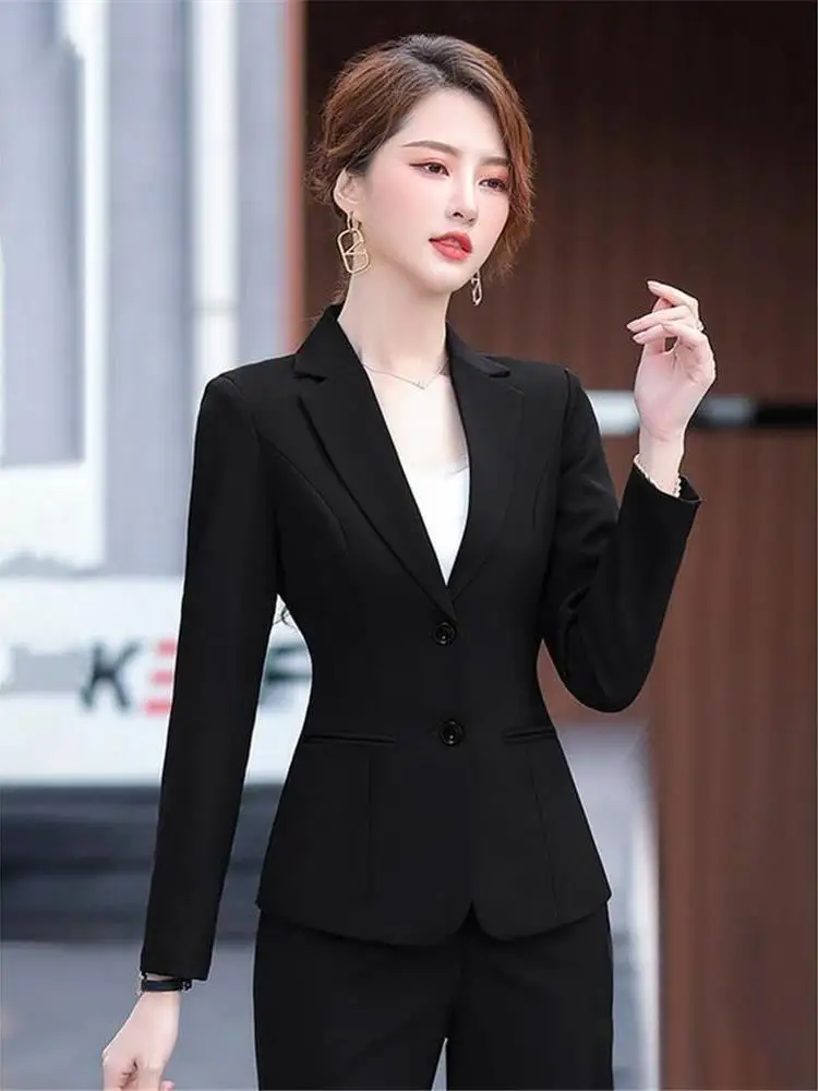 

Bla Suit Jaet Women's Profional Interview Hotel Work orm Career Formal Wear Cleanfit Sle Long Sve Button up
