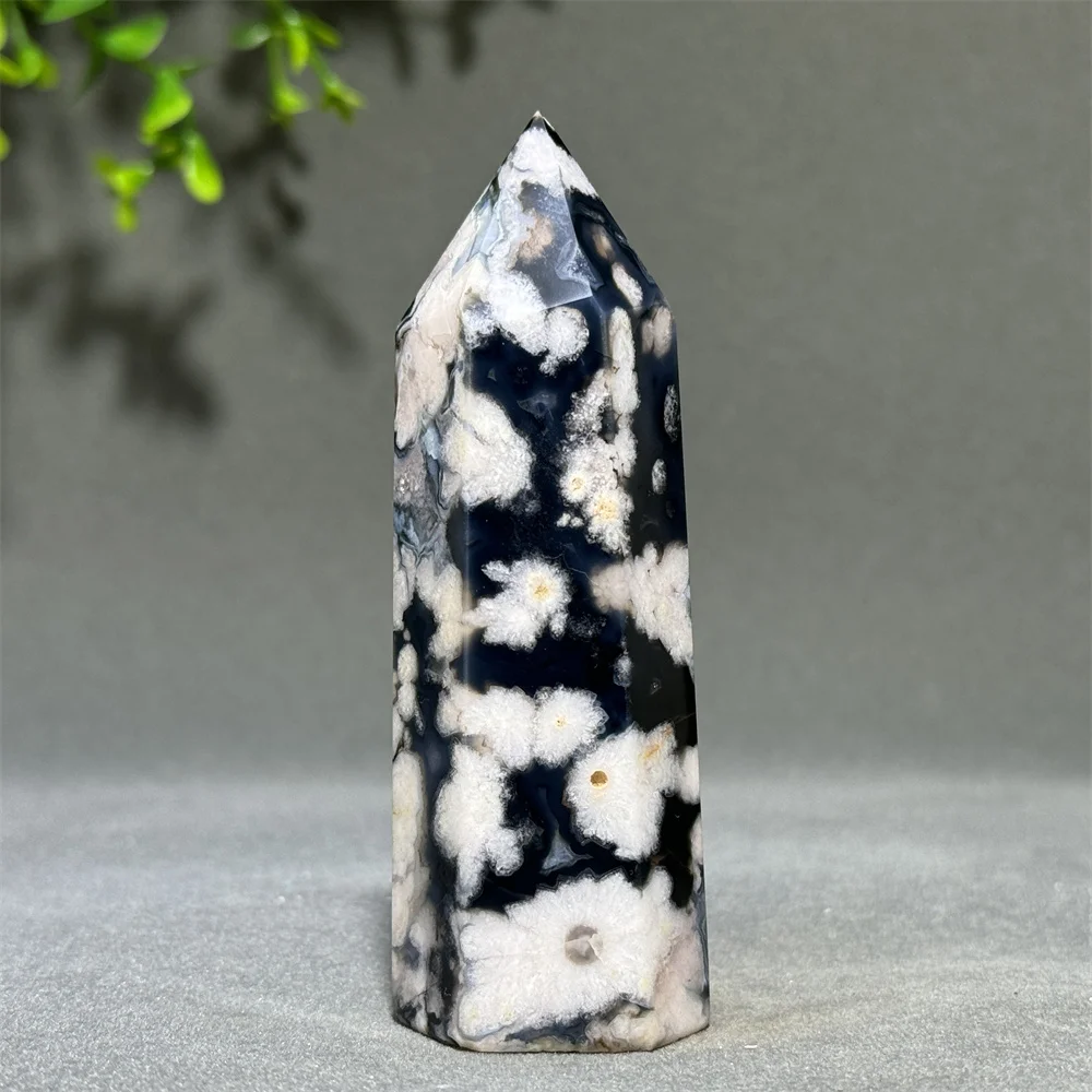 Natural Black Cherry Blossom Agate Tower Reiki Therapy Spiritual Meditation Energy Bar Home Room Decoration Gift