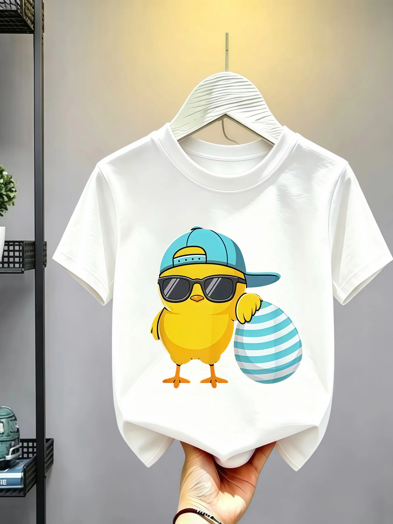 Cool Cap Sunglasses Chick Easter Print Kids Tees Casual Soft Short Sleeve Tops For Boys Girls Toddlers Summer Daily Outfits