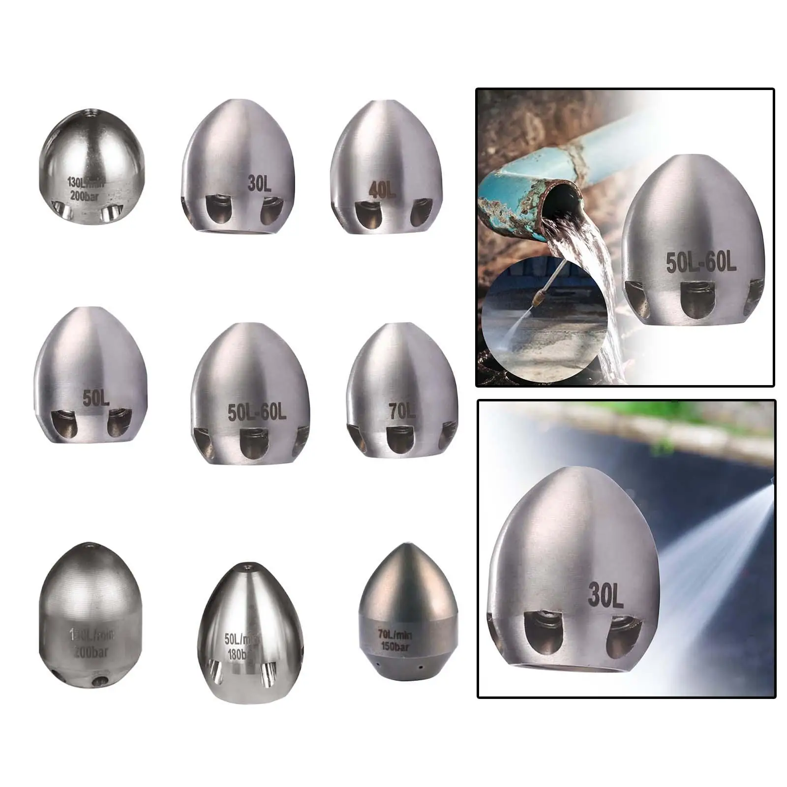 Sewer Jetter Nozzle High Pressure Multifunction Spray Head Flusher Pipe Nozzles for Outdoor, Window, Patio, Car, Supplies