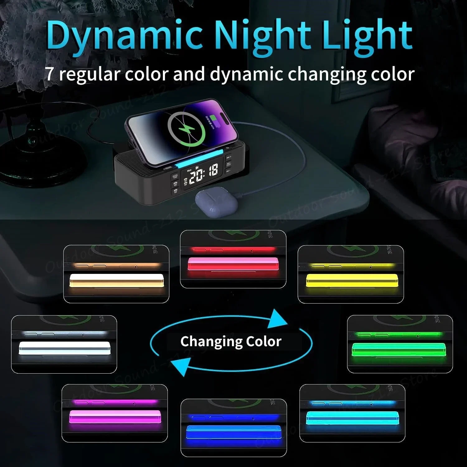 Mobile Phone Holder with Bluetooth Speakers and Clock 15W Wireless Charger Home Desktop Audio Player for Men's Cool Gadgets