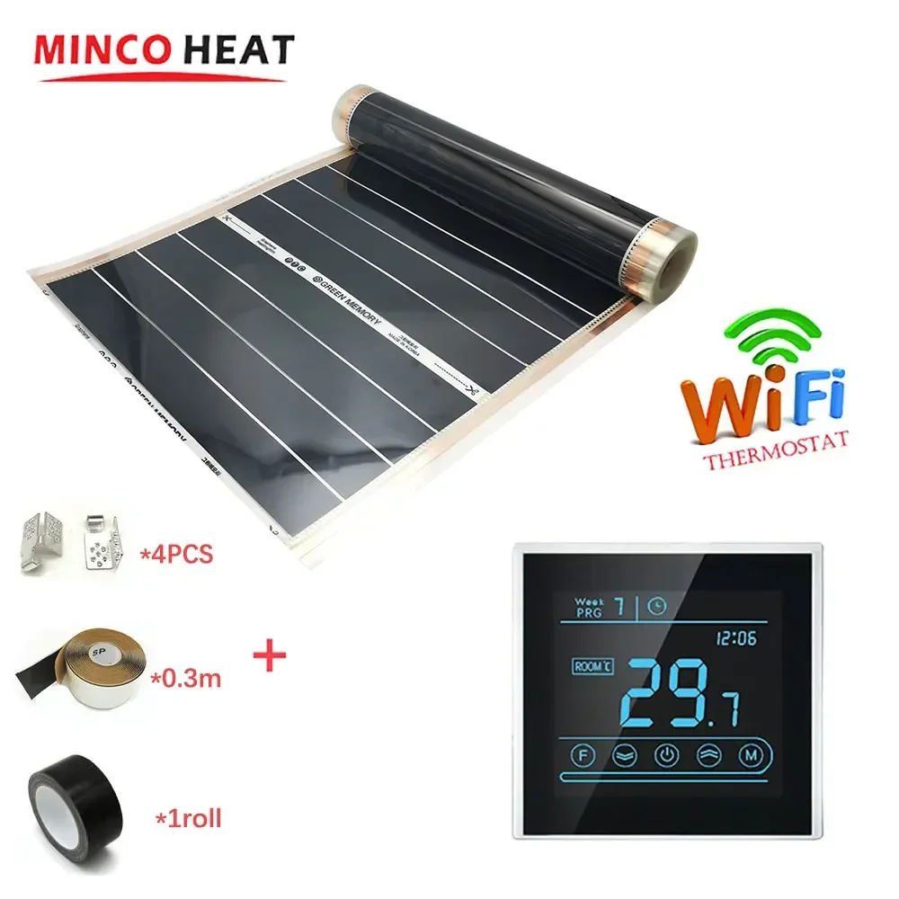 Minco Heat 1m2 240W/m2 50cm Width Healthy Floor Heating Infrared Underfloor Heating Flim With Thermostat Carbon Film Heater