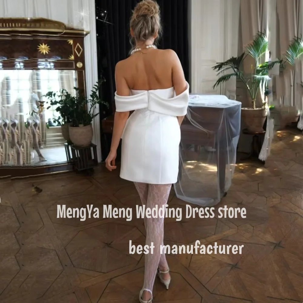 ZHUISHU Classic Short Wedding Dress Off The Shoulder Strapless Pleat Satin Bridal Gown Above-Knee Vestido De Noiva Customized