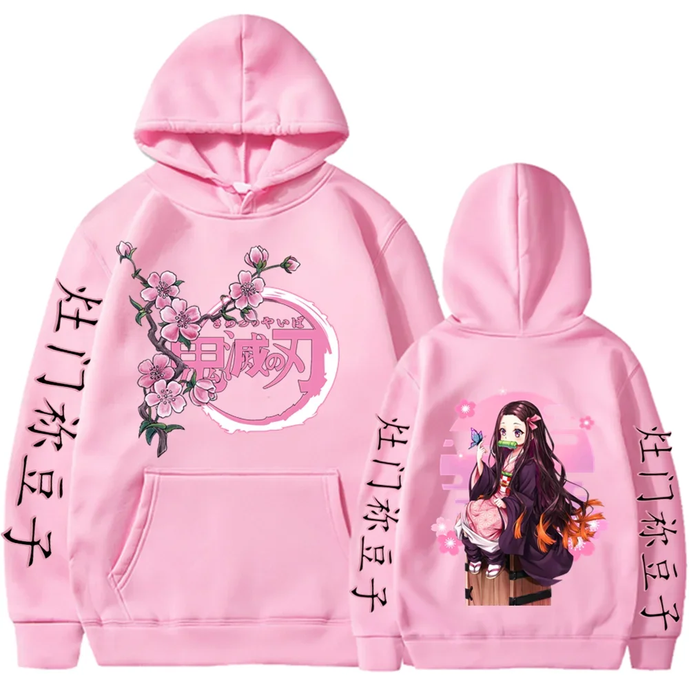 Demon Slayer Anime Hooded Kamado Nezuko Graphic Printed Hooded Autumn Fleece Pullovers  Streetwear Male Harajuku Sweatshirt