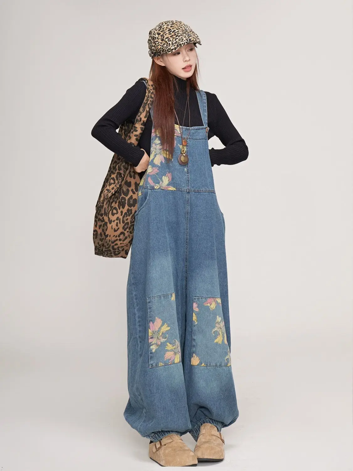 Spring and Summer New Women's Oversized Jumpsuit Commuting Printed Wide Leg Overalls