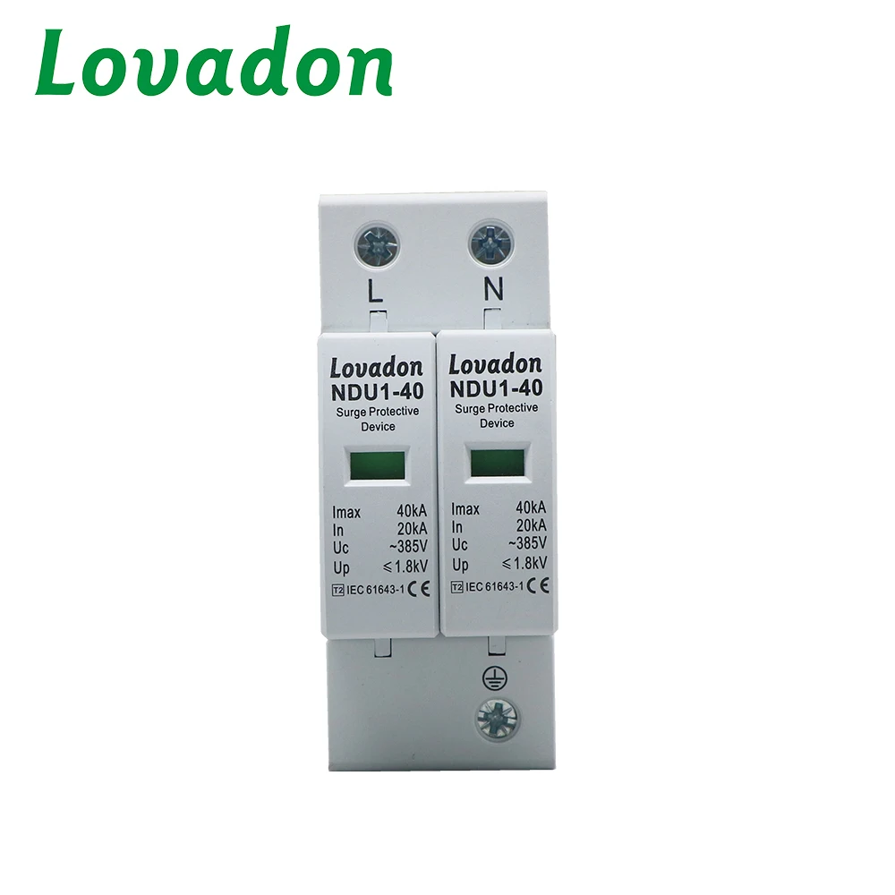 AC SPD 2P House Surge Protector Protection Protective Low-voltage Arrester Device 20-40kA  385V