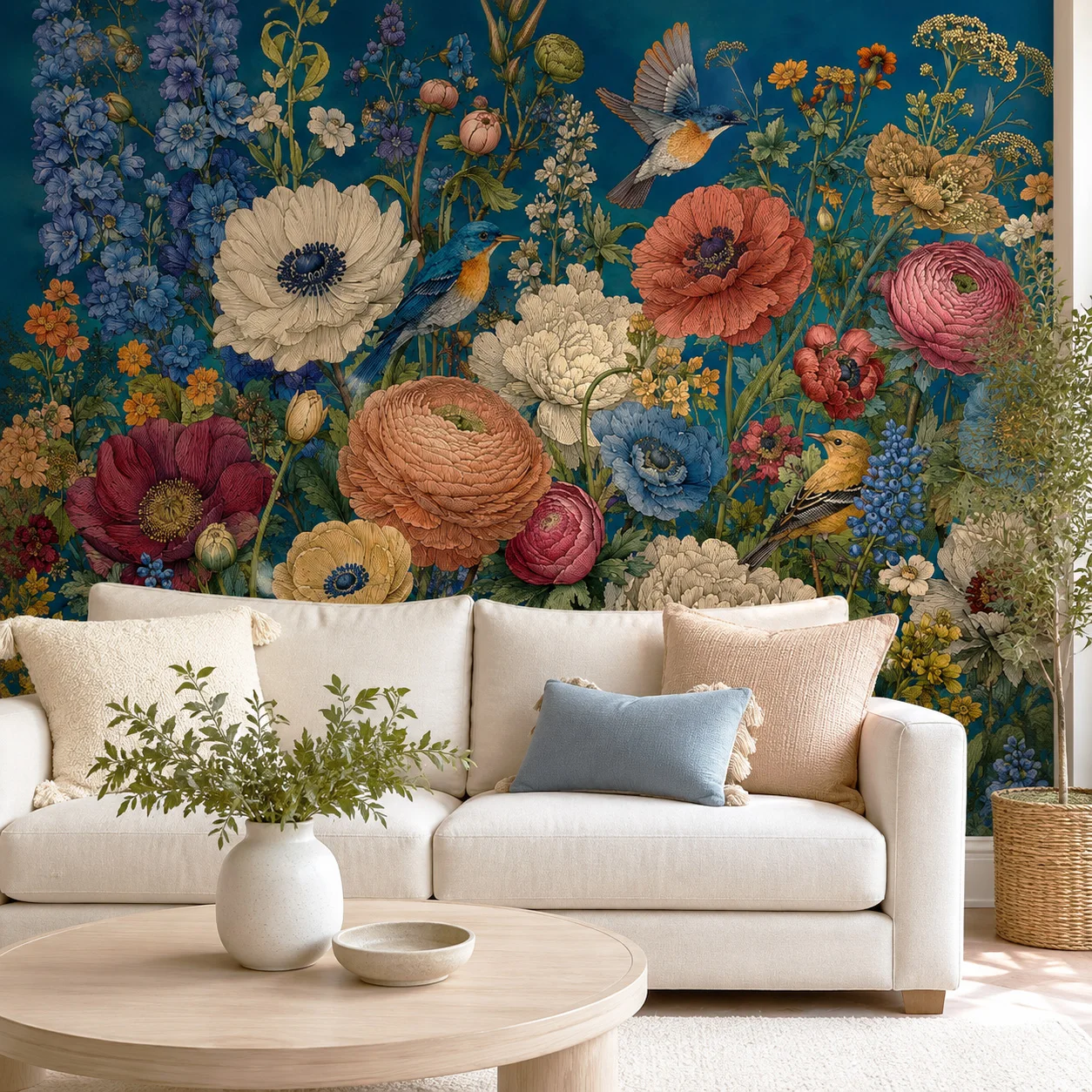 Custom Vintage Floral Bird Wallpaper Mural Botanical Garden Living Room Wall Decor Non Self Adhesive Requires Glue