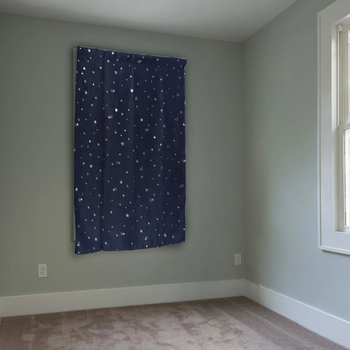 Tirai Blackout 100x130cm Motif Bintang untuk Dekorasi Kamar Tidur, Ruang Tamu, Kamar Mandi, Panel Grommet Penggelap Warna Biru Dongker