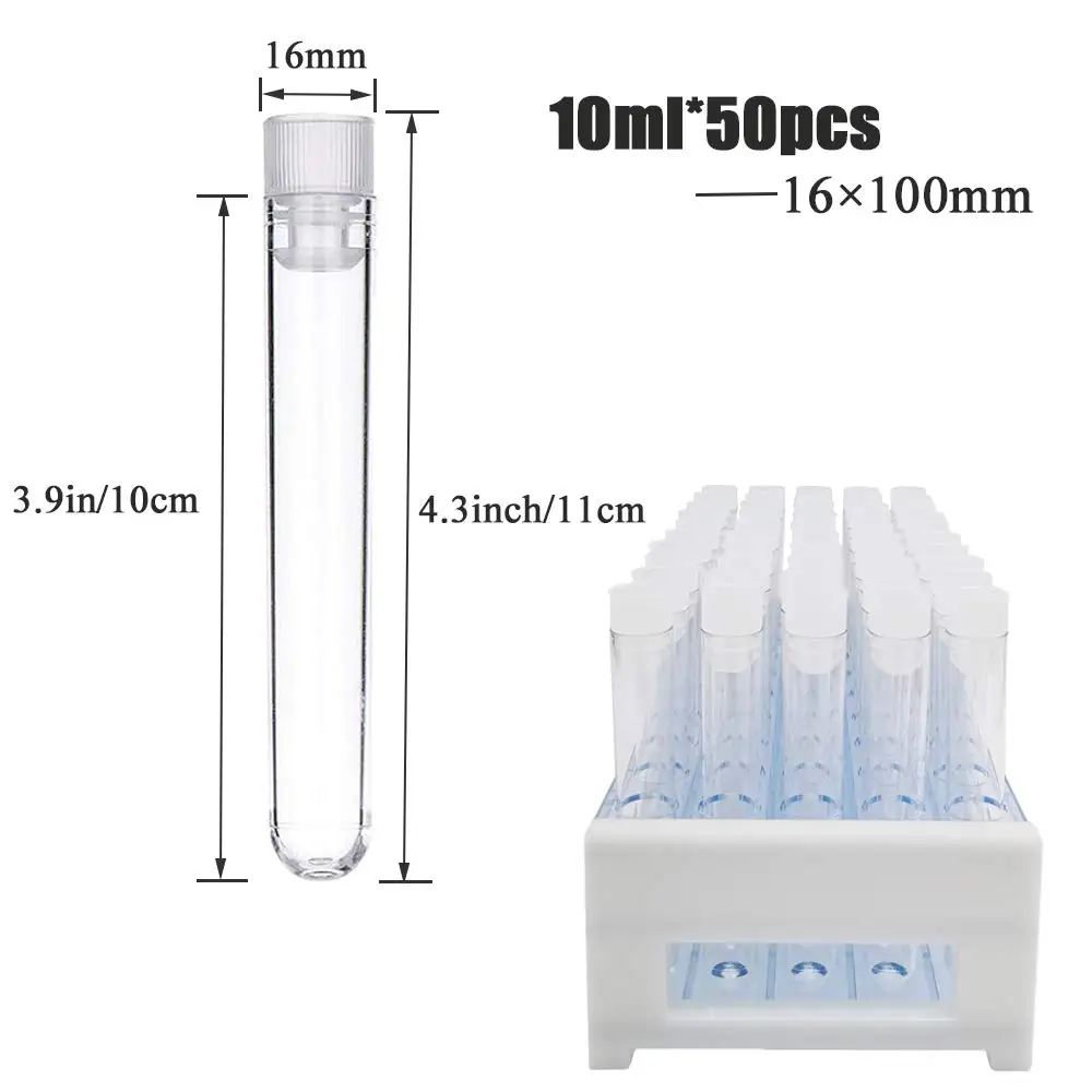 50 Transparent Plastic Test Tubes with Racks, 10 ml Test Tubes with Lids and 50-Hole Test Tube Racks for Scientific Experiments image 4